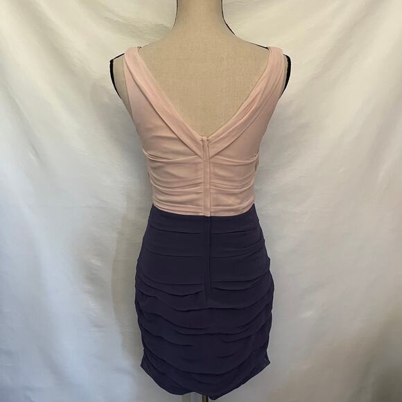 Express Color Block Sheath Dress Size 4 Pink Purple Square Neck Chiffon Fairy - Picture 6 of 15